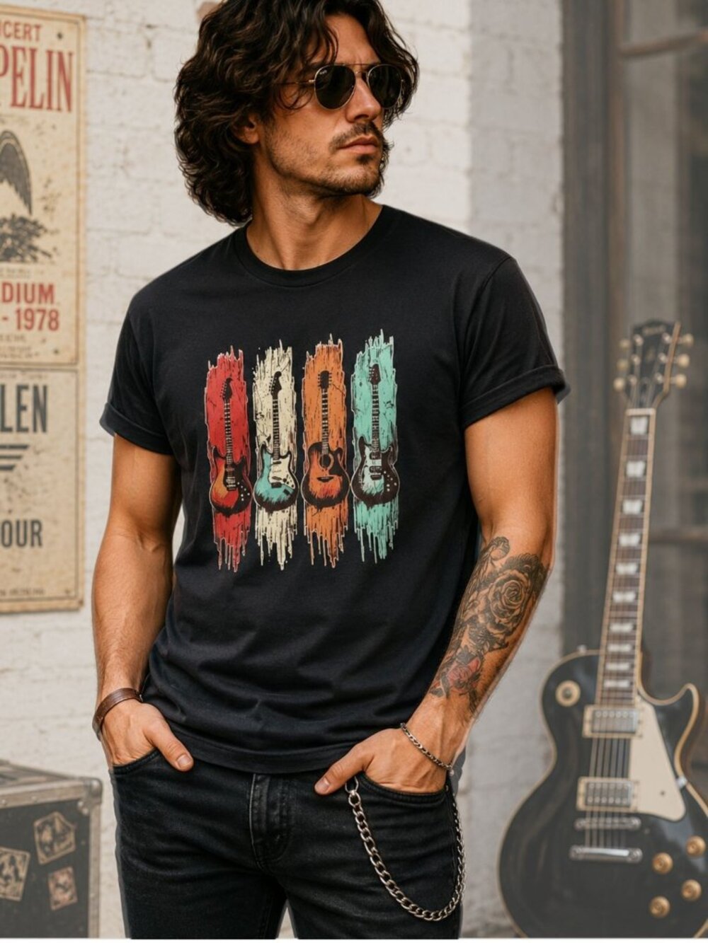 Guitar Graphic Tee Size L Black Music Lover Concert Festival Shirt